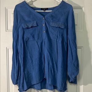 (🔥4 For $20) Notations Blue Blouse with Stud Details